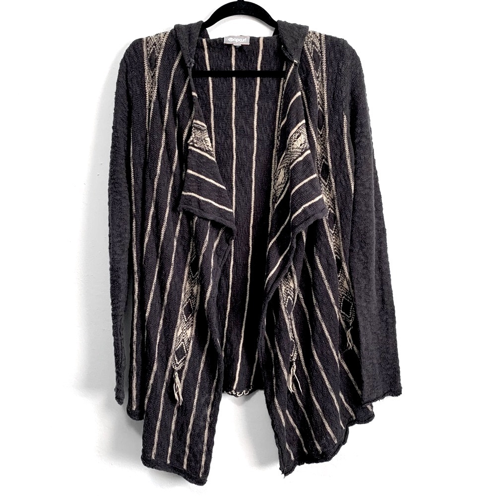 Rip Curl Hooded Open Draped Striped Cardigan
